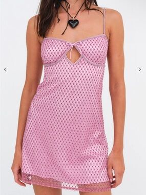 For Love & Lemons Pink Embellished Slip Dress
